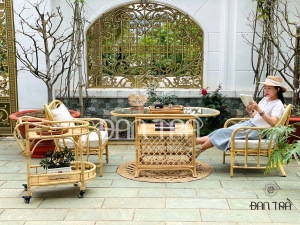 Bộ bàn ăn mây oval 3 trong 1 phòng ăn