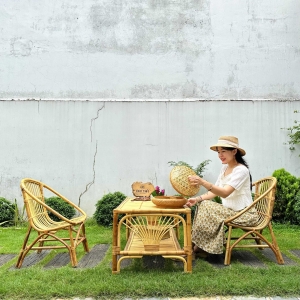 Combo bộ bàn ghế mây cafe (kèm bàn mây chữ nhật)