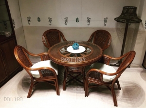 Bộ bàn ghế ăn mây cao cấp mặt đan