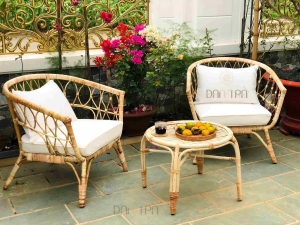 Combo bộ ghế mây tay bè cổ điển (2 ghế, 1 bàn)