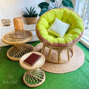 Combo bàn ghế mây papasan (kèm bàn mây xoắn)