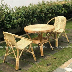 Combo bàn ghế mây sò mặt đan ngồi êm ái